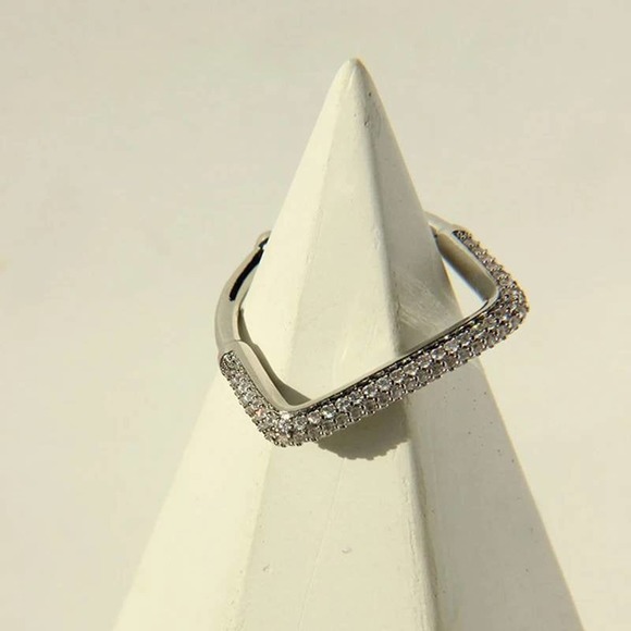 Silver Plated Mixed Semi Circle Square Rings - Picture 4 of 6